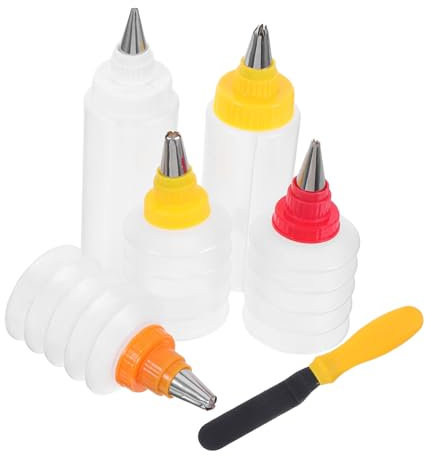 OUNONA Kit De Herramientas Para Decoración De Pasteles 6 Botellas Exprimibles Transparentes, Material Seguro, Multiusos Para Glaseado y Repostería, Adecuado Para Uso Doméstico y Decoración De Galletas
