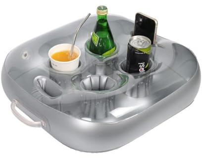 Alnicov Silver 47x45x13cm PVC Inflatable Ice Bucket with Quadruple Cup Holders Heavy-Duty Portable Cooler for Pool Parties Outdoor Events