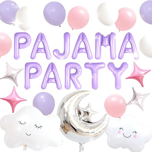 LaVenty Lila Pyjama Party Ballon Mondstern für Übernachtungsparty Deko | Lila Pyjama Party Ballon Mondstern für Übernachtungsparty Deko Pyjama Nacht Party Dekoration für Brautparty Geburtstag