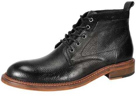 YFFUSHI Botines para hombre Botines de cuero de vaca con cordones Botas redondas Botas clásicas de caña corta para hombres, Negro, 46 EU
