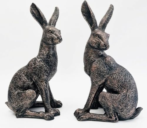 My Square Mile Garden Hare Ornament, Bronze Effect, 43cm Height, Indoor Outdoor Decorative Rabbit Statue (Hare Looking Right)