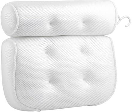 Bath Pillows for Head and Neck, Waterproof Bath Cushion with 6 Suction Cups, Soft Bathtub Pillow for Relaxing Bath, Fits Most Bathtubs (White, 35x33x5cm)