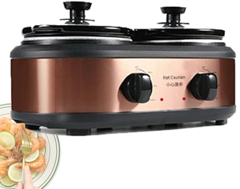 AYCDL Pentola Elettrica A Cottura Lenta, Buffet E Scaldavivande - 2 Pentole in Ceramica da 1,25 L, 3 Impostazioni di Calore, Finitura in Acciaio Inossidabile per La Cucina di Casa