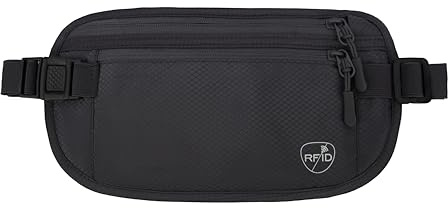 SUPACOOL Money Belt, Hidden Travel Wallet for Passport, RFID Blocking Passport Pouch, Passport Holder for Travel, Undercover Fanny Pack(Black)