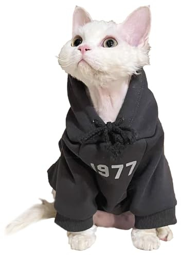 KASESS Ropa Gato de Invierno, Ropa para Gatos, Gatos Abrigo de Invierno con Forro Polar Fino, Manga Larga Ropas con Capucha de Gato, Camisa de Algodón para Mascotas Cómodo y Cálido, Negro, M