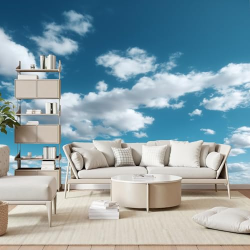 Gaqinhh Ciel Nuageux Nature Papier Peint Panoramique, Ciel Bleu Paysage Papier Peint Salon, Tapisserie Murale Intissé Wallpaper 3d Chambre Cuisine Salle de Bain, 350 x 256 cm