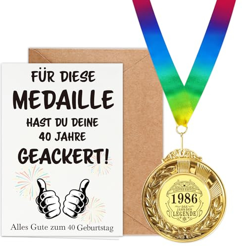WenmthG 40 Geburtstag Geschenk mit Medaille, Geburtstagskarte, Umschlag - 40 Geburtstagsgeschenk für Männer und Frauen - Lustige Geburtstagsgeschenke - Alles Gute zum 40 Geburtstag