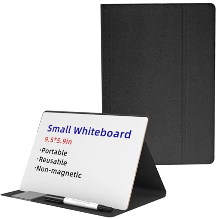 VELAJA Whiteboard klein, tragbares aufklappbares Whiteboard mit Ständer aus PU-Leder, 23.6x14.9 cm Schreibtisch-Whiteboard für Büro, Homeoffice, Schule, inkl. Marker und Wischtuch