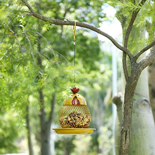 LDAUYZLING Tooarts - Casetta per uccelli a forma di galletto, moderna, fatta a mano, da appendere in ferro, da esterni, villa, giardino, cortile, decorazione, colore giallo