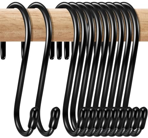 Kinmsito 20 Stück S-Haken, Metall Haken, 11.5 Cm, Schwarz | Mit Vinyl Beschichtet, Groß Metall Haken Zum Aufhängen Von Pflanzen Töpfen, Jeans, Pfannen and Küche