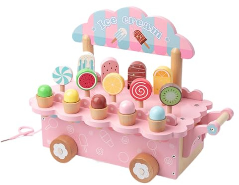 De Heladería: Carrito De Madera, Imaginativo, Soporte para Golosinas Congeladas, Estación para Servir Helados, Kit De Vendedor De Confitería | De Roles Creativo para Cumpleañeros Y N
