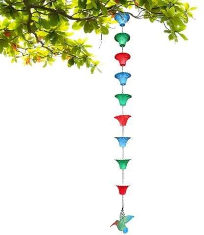 Generico Catene di Pioggia da Esterno | Prolunga Antiruggine da 1,2 M - con 8 Coppe Design Catena di Pioggia per Grondaie | per Giardino Esterno Gazebo Patio Tetto Copertura Grondaie
