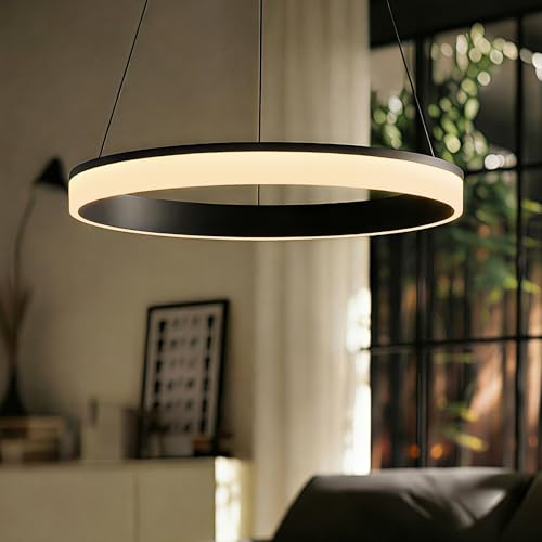 Mai & Mai Pendelleuchte Esstisch, dimmbar mit Fernbedienung & Wandschalter | 40cm, 3000K–6000K, LED Moderne Hängelampe, höhenverstellbare Design 20W Esstischlampe, Luvina02, Sandschwarz