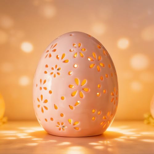 Osterdeko Ostereier mit LED Licht, LED Osterei Keramik, Hohl Ostern Deko Eier Batteriebetrie, Ostereier Beleuchtet, Osterdeko Innen Tischdeko Nachtlicht Osterbeleuchtung Fenster für Zuhause Party