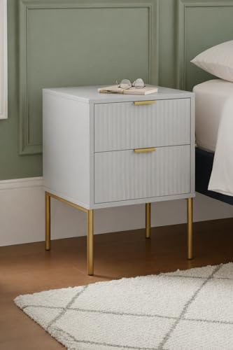 Home Treats Bedroom Furniture Set Taupe Wooden Wardrobe, Chest of 4 Drawers, Bedside Table with Gold Accents, 3 Piece Set Ridged Design (Bedside Table)