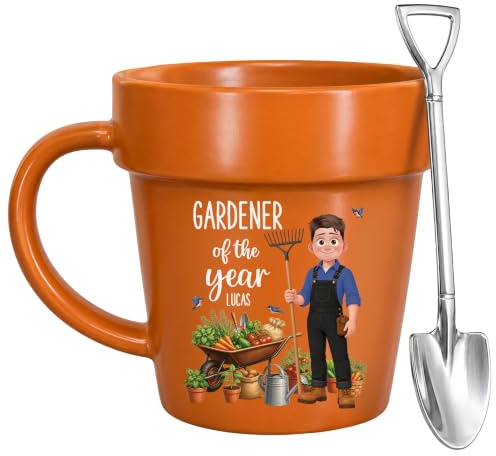 Personal Chic Custom Mug Name - Gardener of The Year Plant Pot Ceramic Mug - Plant Pot Mug, Garden Cups, Flower Pot Mug, Personalised Garden Gifts (Male)
