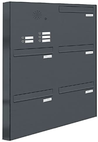 AL Briefkastensysteme 5er Briefkasten für Tür/Zaundurchwurf mit Klingel, in Anthrazit Grau RAL 7016, 5 Fach Briefkastenanlage Design modern