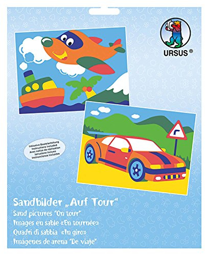 Ursus 8410002 - Sandbilder Auf Tour, Set mit 2 Bildern und Sand in 10 verschiedenen Farben, fördert die feinmotorischen Fähigkeiten, ideal als Beschäftigung an Regentagen oder zum Verschenken