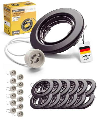 Sweet Led Einbaustrahler GU10 12er Set – schwenkbare Deckenspots 230V Schwarz matt – Einbaurahmen Ø68 mm inkl. GU10 Fassung – geeignet für LED und Halogen