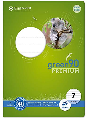 Staufen 040780007 – häftapparat, grön, linjatur 7, DIN A5, 16 ark, 90g/m², 7 mm rutig, 1 st