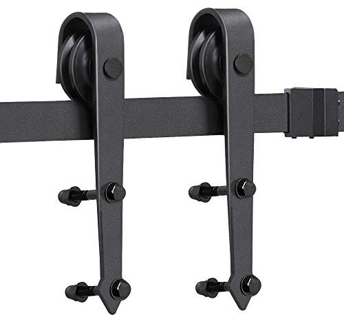 Yaheetech Binario Porta Sorrevole Guida per Porta Anta Scorrevole Kit Ferramenta Accessori da Parete Interno e Esterno 6FT/183 cm Nero