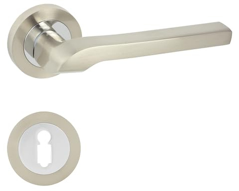 domino Türgriff Drückergarnitur BB-Buntbart Set | Rund-Rosette Türklinke für Bürotür, Kellertür & Innentür Türbeschläge aus Aluminium Chrom/Nickel Türdrückergarnitur NEMO-R M6/M9