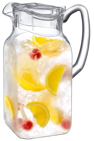 Amazing Abby - Quadly - Plastic Pitcher (64 oz, 2 Quart), Clear Water Pitcher with Lid, Fridge Jug, BPA-Free, Shatter-Proof, Great for Iced Tea, Sangria, Lemonade, Juice, Milk, and More