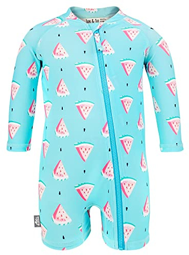 JAN & JUL UV Protective Toddler Girl Swimsuit, Long Sleeve, UPF 50+ (18-24m, Watermelon)
