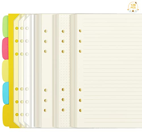 A5-Blatt, 120 Seiten, blanko, liniert und gepunktet, 6 Ersatzlöcher, mit 5 Registern und 3 Ordnerhüllen aus Kunststoff