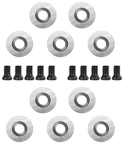 10 Stück Rund Hartmetall Wendeschneidplatten für Drehmeißel, CNC Hartmetall Einsatzschneider für Holz Drechselwerkzeug mit M4 Schrauben, Hartmetalleinsätze (12mm)