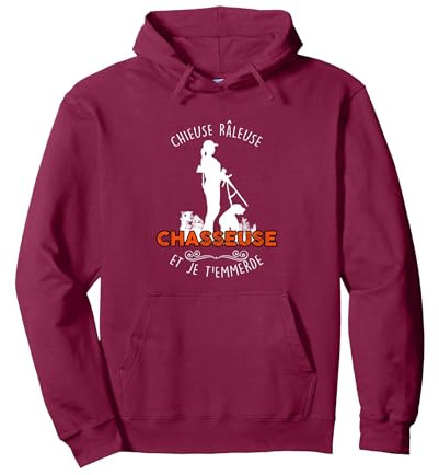 Chasseuse Chieuse Et Râleuse Humour Femme Chasse Sweat à Capuche, Unisexe pour Adultes, Marron, M