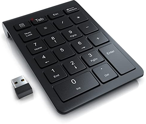 CSL - Numpad kabellos - 2,4 Ghz Funk - Ziffernblock Wireless - Keypad mit 22 Tasten - 10 Multifunktionstasten Multimedia-Keys - Tastatur mit Energiesparmodus - für Laptop Desktop PC und Notebook