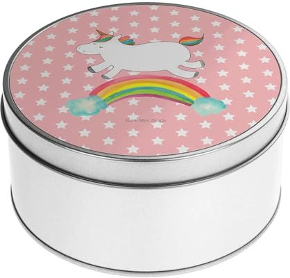 Mr. & Mrs. Panda Blechdose rund Einhorn Regenbogen - Geschenk, Einhorn Deko, Einhornpower, Unicorn, Einhörner, Vorratsdose, Geschenkkiste,