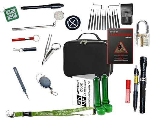 Geocaching Anfänger Set Starter Lockpicking PowerTank Magnetheber Travelbug NEU