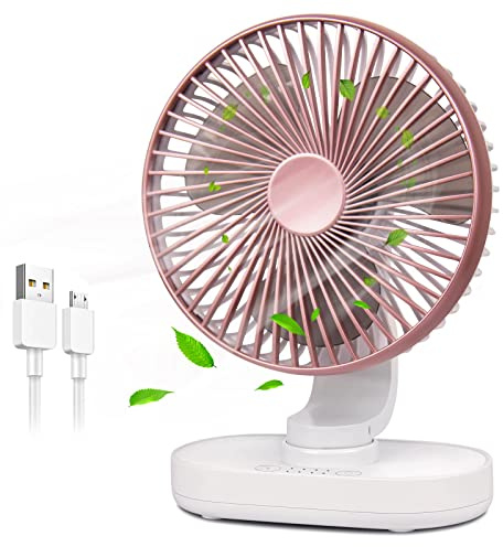 Oscillating Desk Fan, Rechargeable Table Fan with Strong Airflow Quiet Operation Portable Cooling Fan Speed Adjustable Rotatable Head for Home Office Bedroom Table and Desktop (Pink)