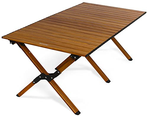 Rainberg Table de Camping Pliante Portable en Aluminium 120 x 60 cm Table de Jardin compacte avec Sac de Transport pour Pique-Nique, Camping, Barbecue, fête et Repas en Plein air (Bois de hêtre)