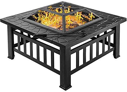 ZAANU Feuerstelle, Terrassen-Feuerstelle, holzbefeuerter Heizofen für den Haushalt, Gartendekorations-Feuerstelle mit Glitzerschirm und Schürhaken