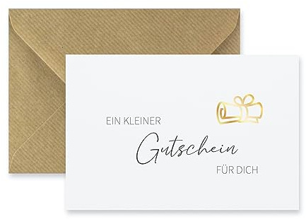 Merz Designkarten 1 Gutscheinkarte Geschenkgutschein edles italienisches Premiumpapier Weiss Gold mit 1 Kuvert Klappkarte Gutschein für Geburtstag Weihnachten