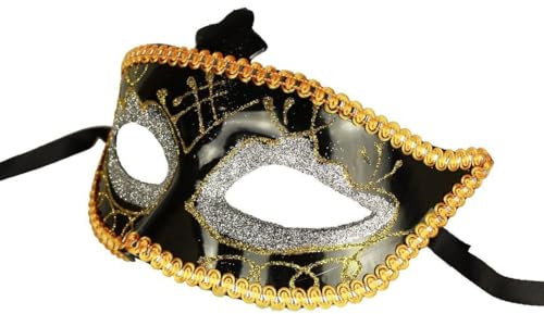 HAAC venezianische Augenmaske Maske mit Glitzern Farbe schwarz Silber für Halloween Fasching Karneval Party