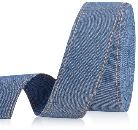 MAYJOYDIY 8 m × 40mm Jeansband Mit Stich Stahlblau Breites Polyesterband Stoff Jeansschleifen Bänder Jeansband Stoff Zum Basteln Stirnband Bekleidung DIY Nähen Geschenkverpackung