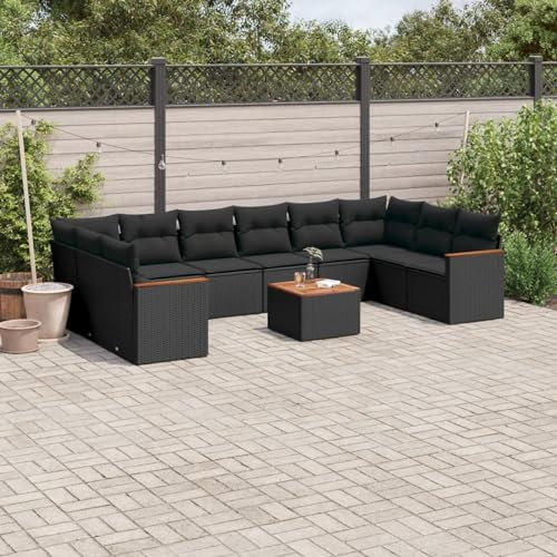 SECOLI XXL Rattan Lounge Con Stauraum Loungemöbel Set Terrassenmöbel Gartenlounge Loungesofa Sitzgruppe Rattan Ecklounge Ecksofa Garten Gartenmöbel Set Schwarz 11-tlg-Type-57
