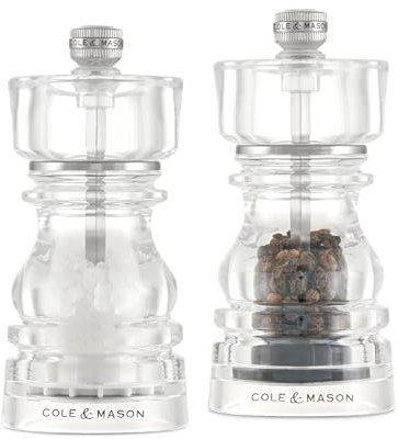 Cole & Mason London - Macinaspezie ricaricabile, accessorio da cucina e casa, set macina sale e pepe, con meccanismo in ceramica, con meccanismo in acciaio al carbonio, 12,7 cm, acrilico