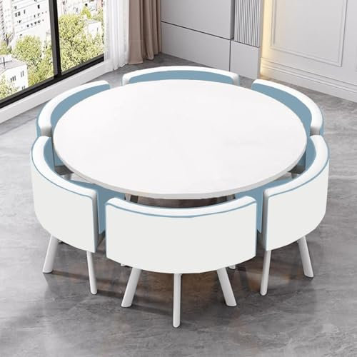 110 cm rundes Esstisch-Set für 6 moderne Konferenztische mit ergonomischen Stühlen für Empfangsküche & Esszimmer, stilvolles Möbelset für komfortables Sitzerlebnis