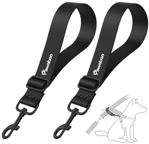 Pawaboo Hunde Sicherheitsgurt, Hunde Anschnallgurt mit Verstellbarem Riemen und Haken Universeller Hundeanschnaller für Auto, Nylongürtel und PVC Gehäuse Hundegurt, 20 Zoll, 2 Pack, Schwarz