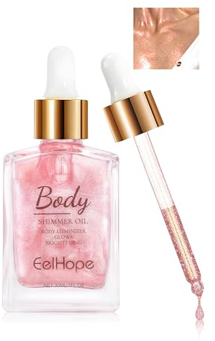 Jutqut Body Shimmer Oil Roségold, Körper und Haare Highlighter Öl, Schimmerndes Körperöl mit glänzenden Partikel, Haut & Gesicht Glitter Make-up Flüssiger Oil, Body Glitzer Huile für Festival Rave