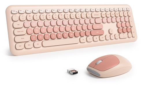 SOLIDEE Buntes kabellose tastatur und maus-kombination,2.4GHz Retro Schreibmaschine Tastatur,104 Tasten Vollgröße mit Ziffernblock,Leise Membran Tastatur(Amerikanisch QWERTY)(Diary MilkTea)