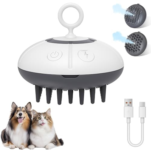 Sehawei Katzenbürste mit Dampf, Wiederaufladbar Dampfbürste von Katze Hunde | Spray Haustierhaar Bürste, Massage Steamer Kamm für Langhaar ,Kurzhaar zum Entfernen Losem Fell