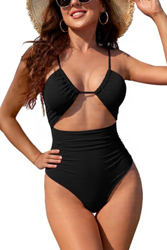 SHEKINI Corte Alto Traje de baño de Una Pieza Bañador Mujer Sexy Cut out Bañador de Una Pieza para Mujer(S, Negro)