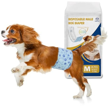 Flying Paws 26 Pañales Desechables M para Perros Macho con Indicador de Humedad, Protección Antifugas Pañales Suaves Súper Absorbentes