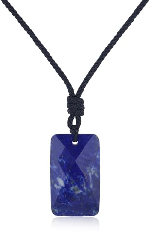 COAI Collier Lapis Lazuli Naturel, Pendentif Rectangulaire, Cordon Réglable, 40-75cm